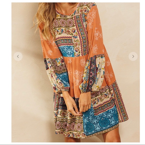 Lily Boho Multi Color Crew Neck Dress - Picture 2 of 4